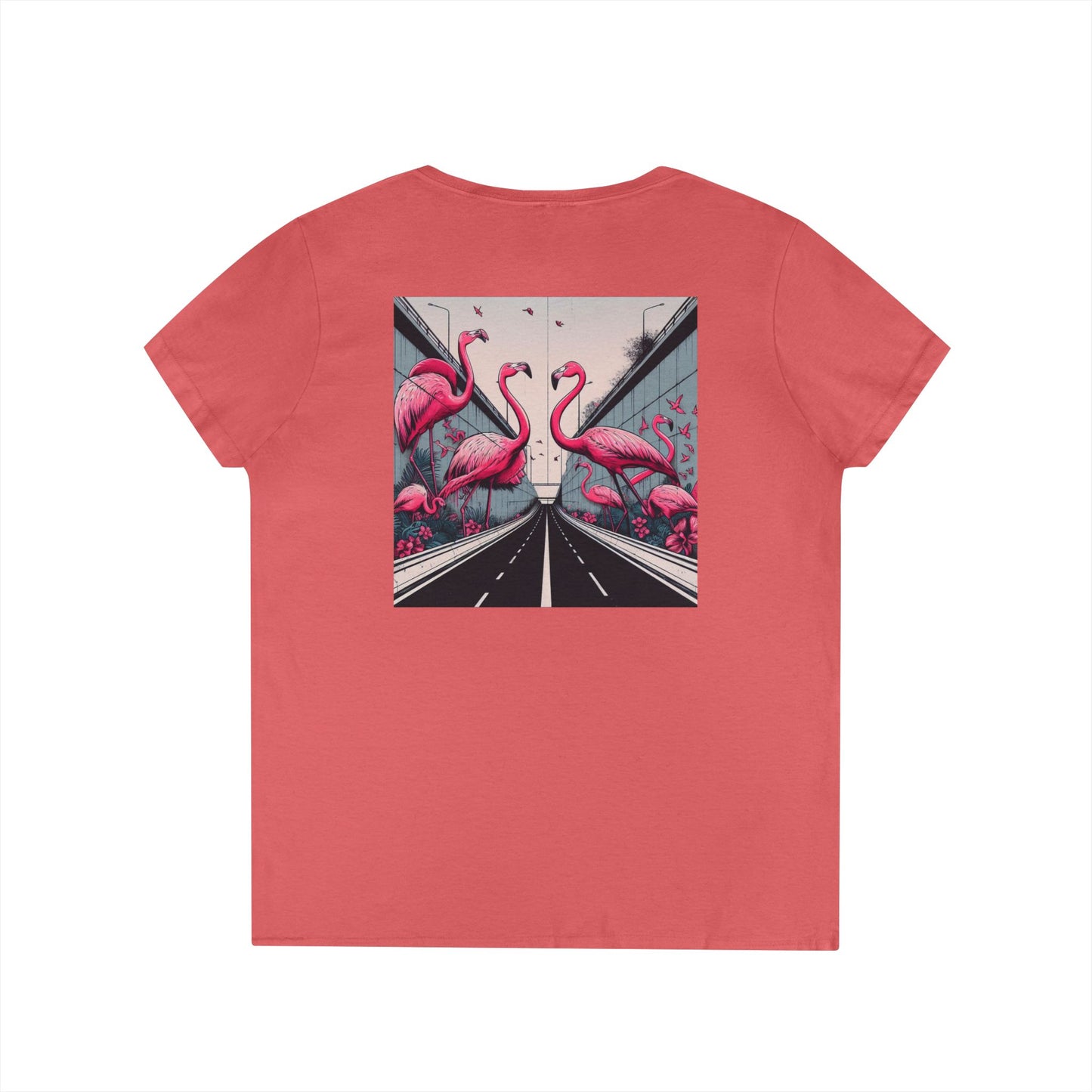 Yoonaverse Women's Urban Safari: Flamingo Cityscape Tee