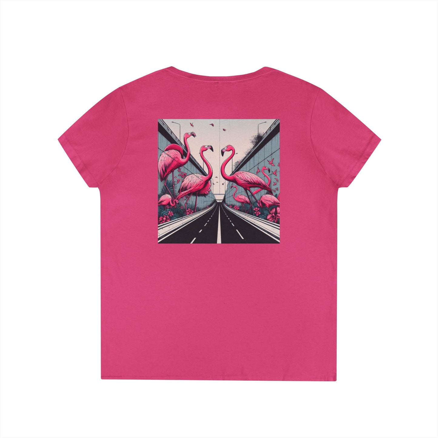 Yoonaverse Women's Urban Safari: Flamingo Cityscape Tee