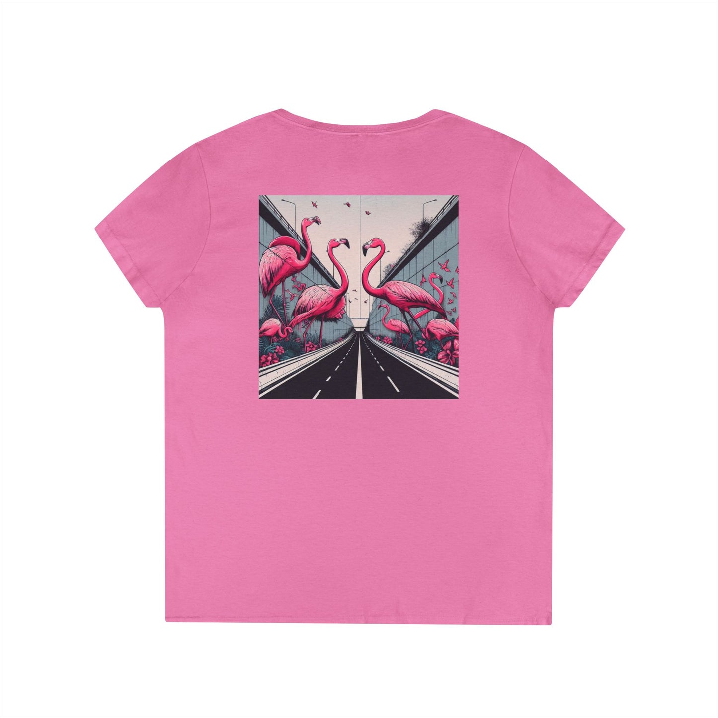 Yoonaverse Women's Urban Safari: Flamingo Cityscape Tee