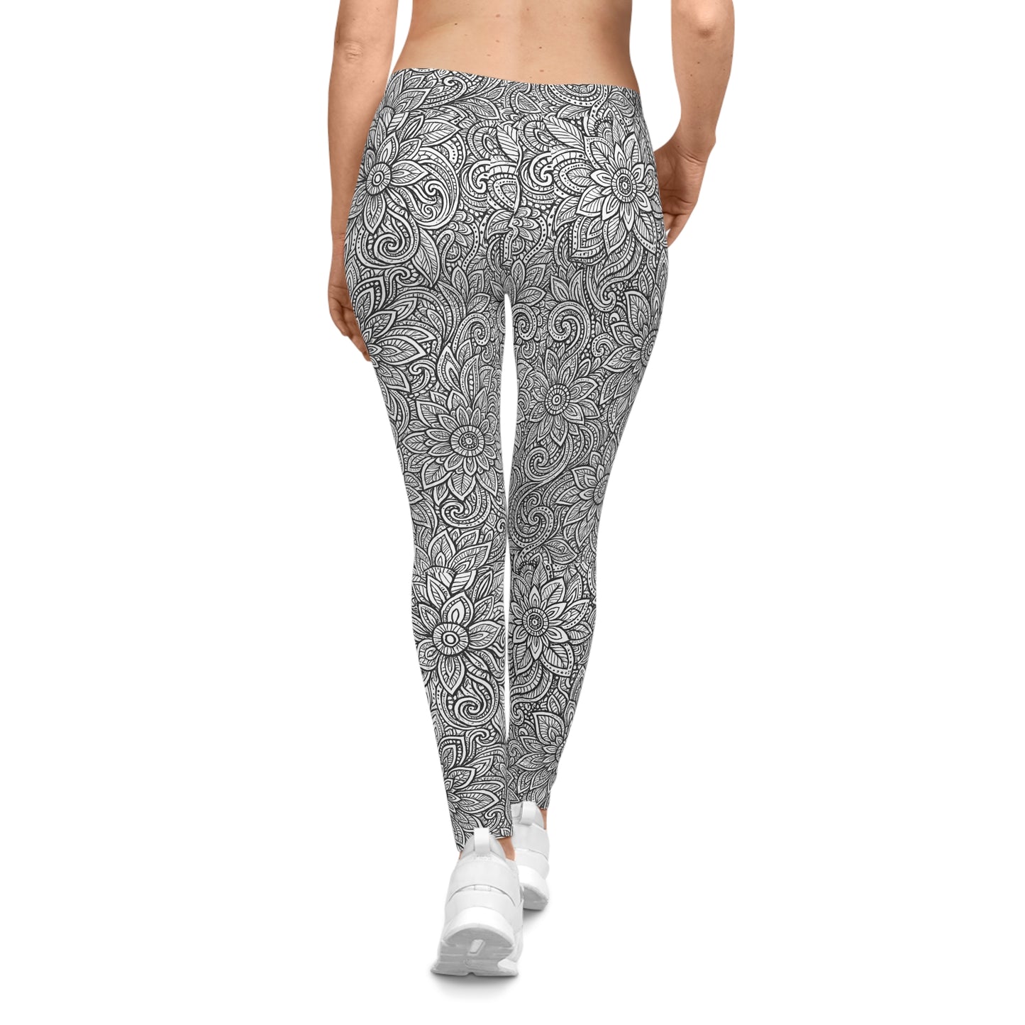 Monochrome Bloom Leggings – Artistic Elegance in Motion