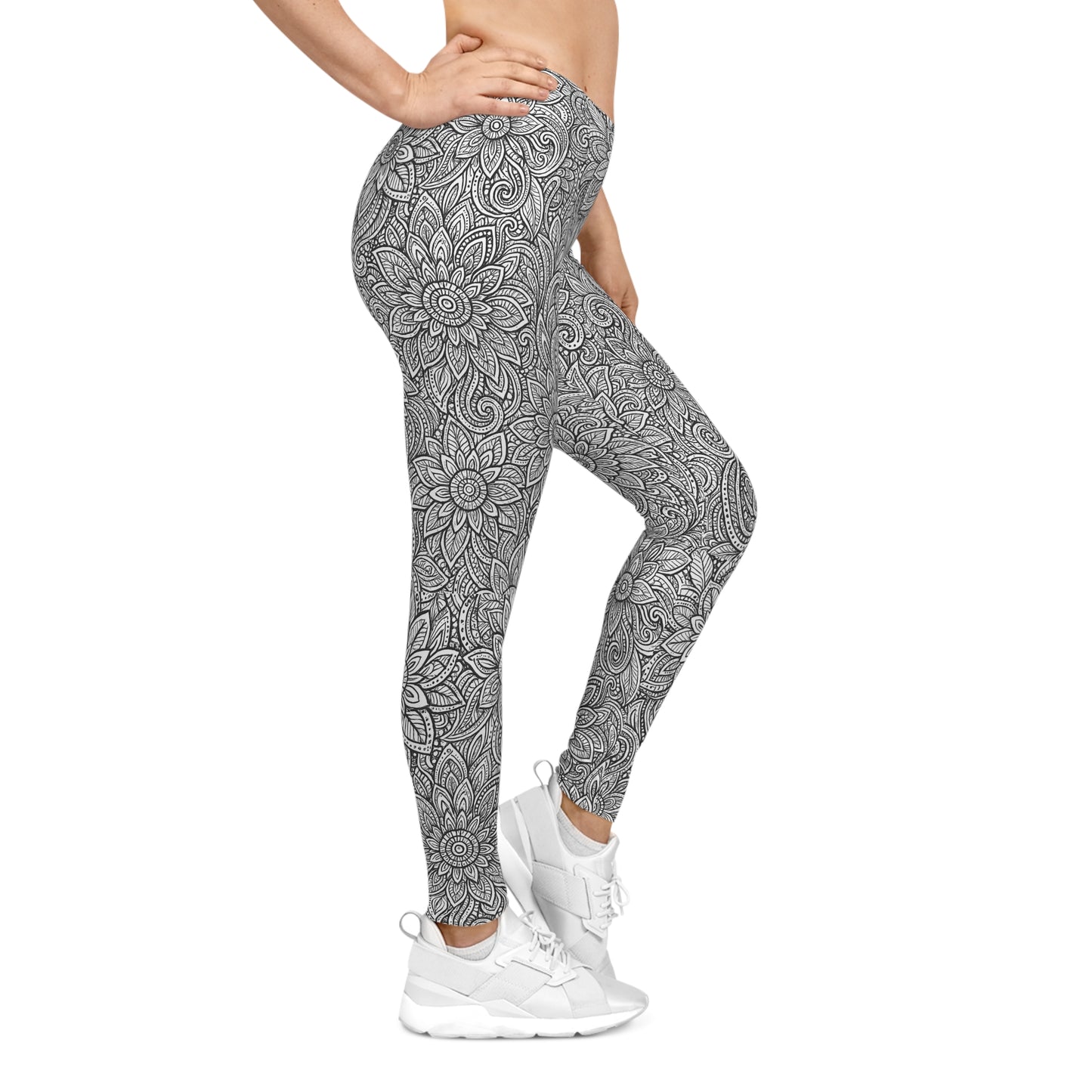 Monochrome Bloom Leggings – Artistic Elegance in Motion