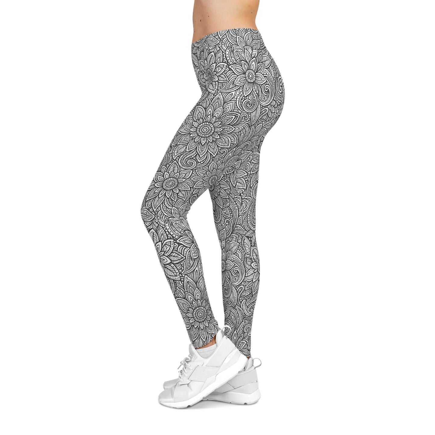 Monochrome Bloom Leggings – Artistic Elegance in Motion