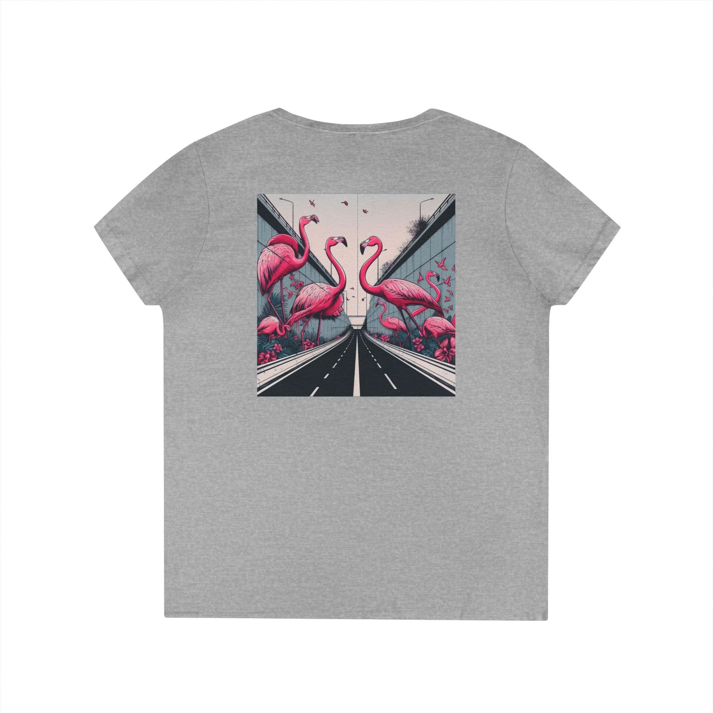 Yoonaverse Women's Urban Safari: Flamingo Cityscape Tee