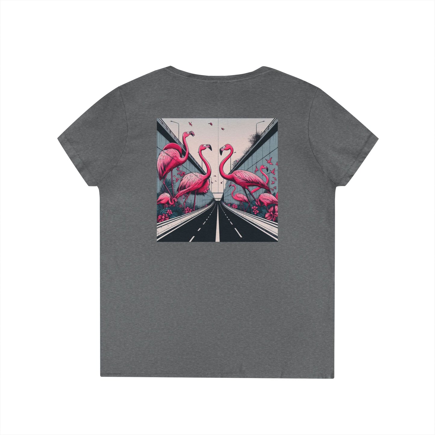 Yoonaverse Women's Urban Safari: Flamingo Cityscape Tee
