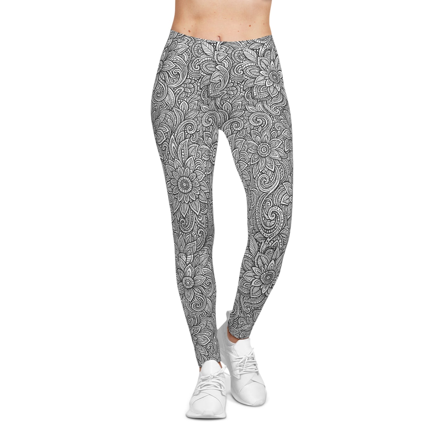 Monochrome Bloom Leggings – Artistic Elegance in Motion