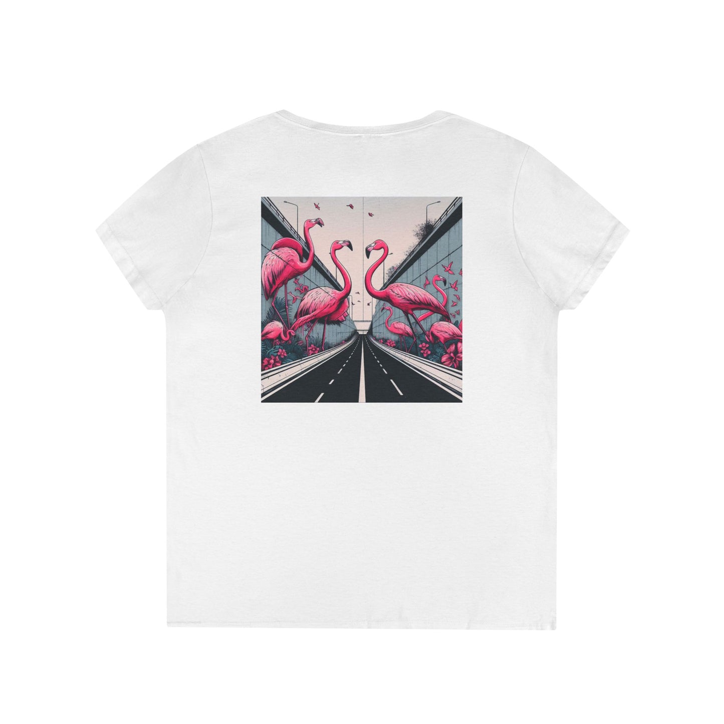 Yoonaverse Women's Urban Safari: Flamingo Cityscape Tee